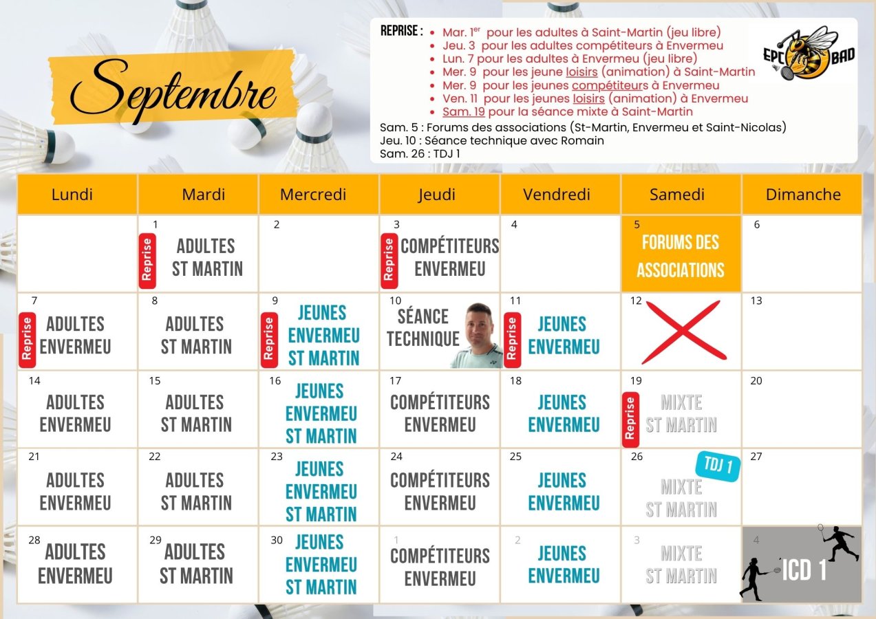 Planning de septembre